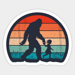 Bigfoot Sasquatch Walking With Baby Girl Vintage Hiking Sticker